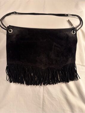 St John Fringe Suede Shoulder Bag - Black